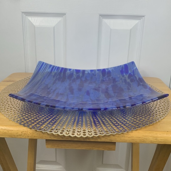 Colbalt blue/blue Art glass tray, platter with raised edges. 12X12. - Picture 2 of 5